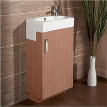 HIB - Athena Cloakroom Floor Standing Unit and Basin - Medium Oak -1380010-9660