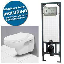 Wall Hung Toilet with Cistern Frame & Round Flush Plate