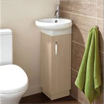 HIB - Bella Cloakroom Floor Standing Corner Unit & Basin - Light Oak -1380051-9220