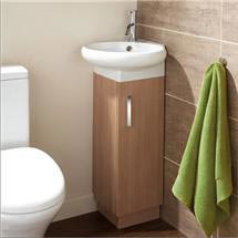 HIB - Bella Cloakroom Floor Standing Unit & Basin - Medium Oak -1380050-9220