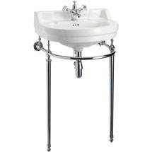 Burlington Edwardian Round Medium Basin and Chrome Wash Stand - Various Tap Hole Options