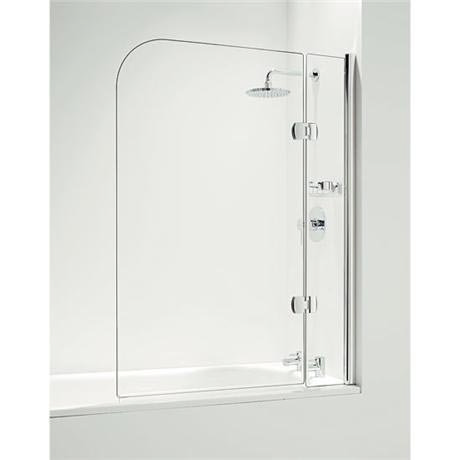 Coram - Hinged Curved Bathscreen with Side Panel -Chrome - 2 Size Options