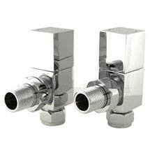 Cubex Square Radiator Valves - Angled - Chrome