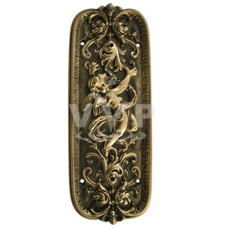 Solid Brass Cherub Figure Door Push Plate - Antique finish