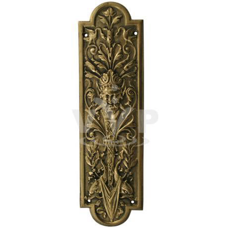 Solid Brass Mythological Motif Door Push Plate - Antique finish
