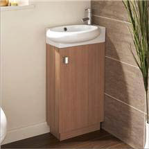 HIB - Evoke Cloakroom Floor Standing Unit & Basin - Medium Oak -1380020-9110