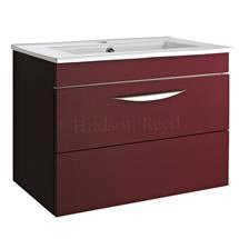 Hudson Reed 605 x 390mm Memoir Wall Mounted Basin & Cabinet - Burgundy - FME003