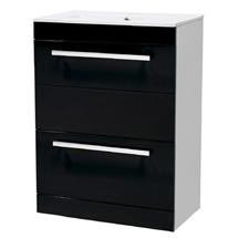 Ultra 600mm High Gloss Black Floor Mounted Unit with Ceramic Basin - FURN037