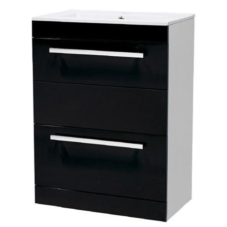 Ultra 600mm High Gloss Black Floor Mounted Unit with Ceramic Basin - FURN037