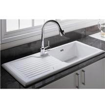 RAK - Gourmet Sink 4 - Single Bowl and Drainer - White - w/ Waste & Overflow Kit