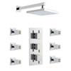 Milan Square Concealed Thermostatic Triple Shower Valve with Square Fixed Head & 6 Body Jets - Chrom