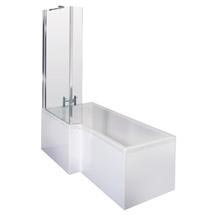1700mm L Shape Square Shower Bath & Screen - White - Left/Right Hand Option