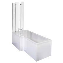 1700mm L Shape Square Shower Bath with Hinged Screen - White - Left/Right Hand Option