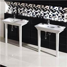 RAK Opulence 80cm His 'n' Hers Wash Basin Set w/ Porcelain Waste & Legs - White