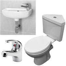 Paris 1TH Corner Cloakroom Suite with Basin Tap & Chrome Bottle Trap