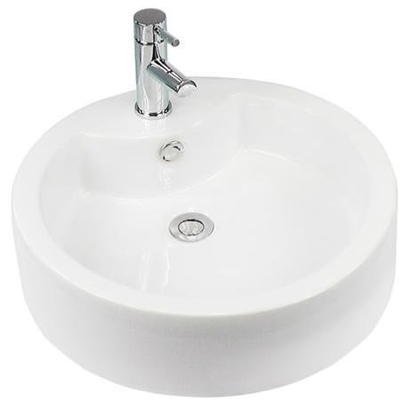 Neptune 1 Tap Hole Round Ceramic Counter Top Basin - 490 x 490mm - White