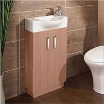 HIB - Reno Cloakroom Floor Standing Unit and Basin - Medium Oak -1380040-9330