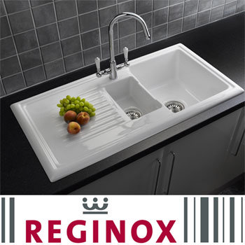 Reginox - Traditional White Ceramic 1.5 Kitchen Sink and Elbe Mixer Tap - RL301-ELBE 