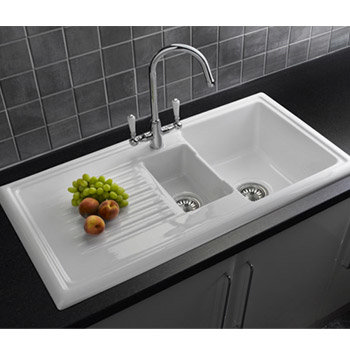  Reginox White Ceramic 1.5 Bowl Kitchen Sink - RL301CW 