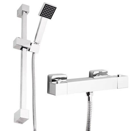 Manhattan Square Thermostatic Bar Valve & Slide Rail Kit - Chrome