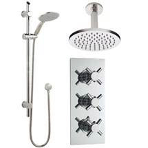 Minimalist Concealed Shower Valve with Slide Rail Kit & Ceiling Mounted Fixed Head - Chrome