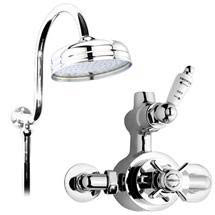 Traditional Twin Exposed Thermostatic Shower Valve with Swan Neck Rigid Riser Kit