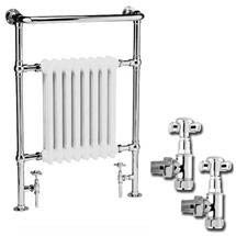 Premier - Traditional Savoy Heated Towel Rail with Pair of Angled Crosshead Radiator Valves