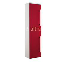 Ultra Design Wall Mounted Tall Side Cabinet - White with Red Panels - FDE001
