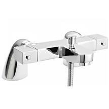 Premier - Deck Mounted Square Thermostatic Bath/Shower Mixer Valve - Bottom Outlet - Chrome