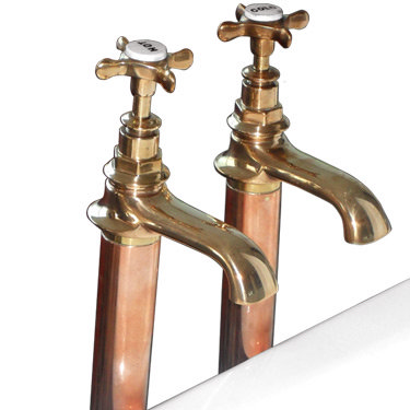 Original Bronze Bath Taps on Copper Standpipes with matching Bronze Basin Taps