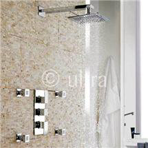 Ultra Vibe Concealed Thermostatic Triple Shower Valve with Square Fixed Shower Head & Body Jets - Ch