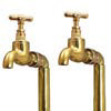 Original Polished Brass Kitchen Bib Taps on Stand Pipes