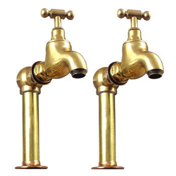 Original Polished Brass Kitchen Bib Taps on Stand Pipes