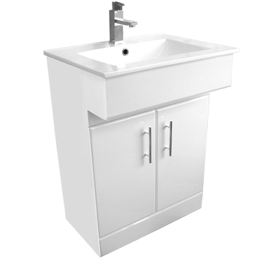 600mm High Gloss White Vanity Unit with Ceramic Basin