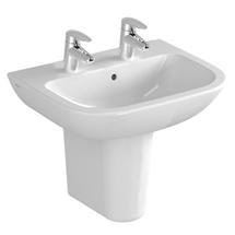 Vitra - S20 Wall Mounted Basin and Half Pedestal - 2 Tap Hole - 5 x Size Options