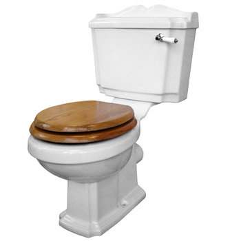 Winchester Ceramic WC Pan & Cistern Set with Oak Toilet Seat
