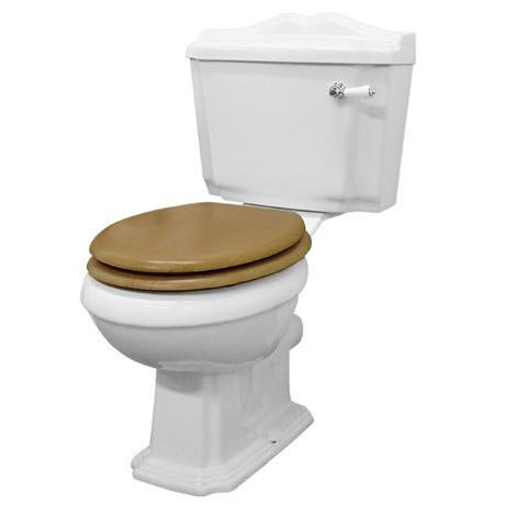 Winchester Ceramic WC Pan & Cistern Set with Oak Toilet Seat