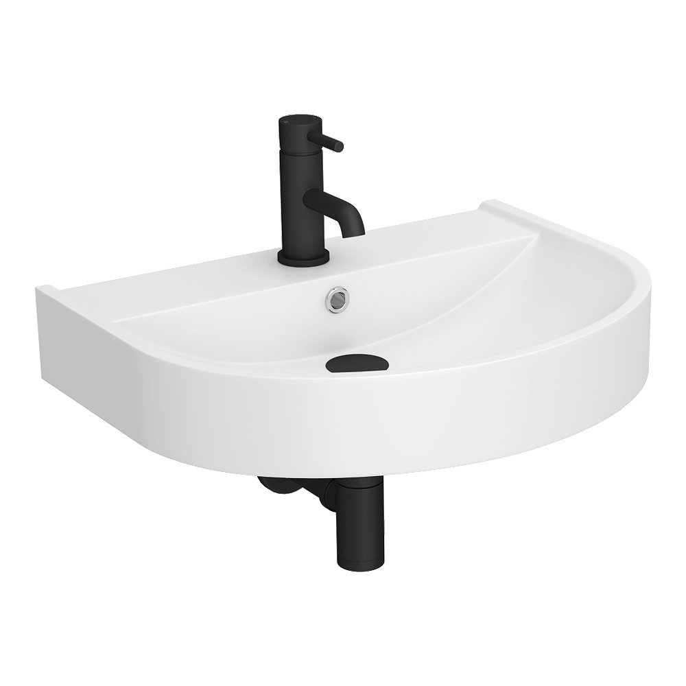 Arezzo D Shape Curved Wall Mounted Stone Resin Basin 1TH 554 X 437mm