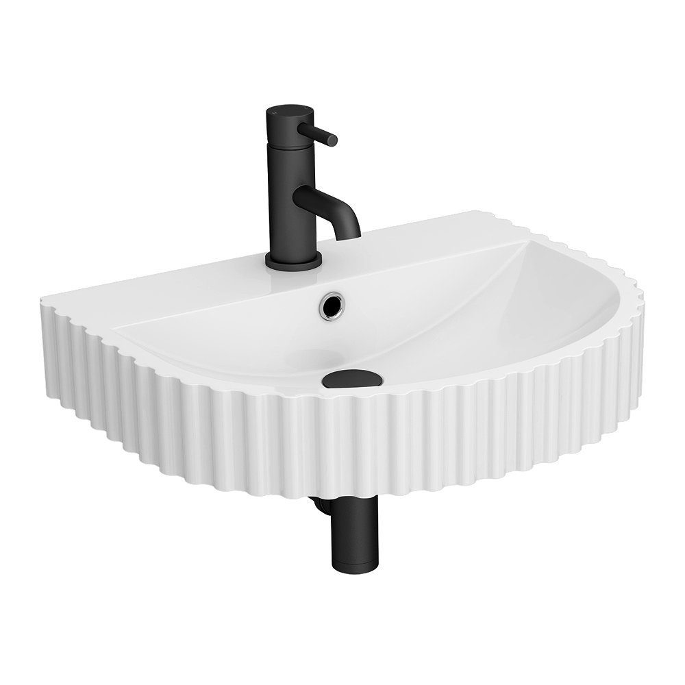 Arezzo D Shape Fluted Wall Mounted Stone Resin Basin 1TH 554 X 437mm