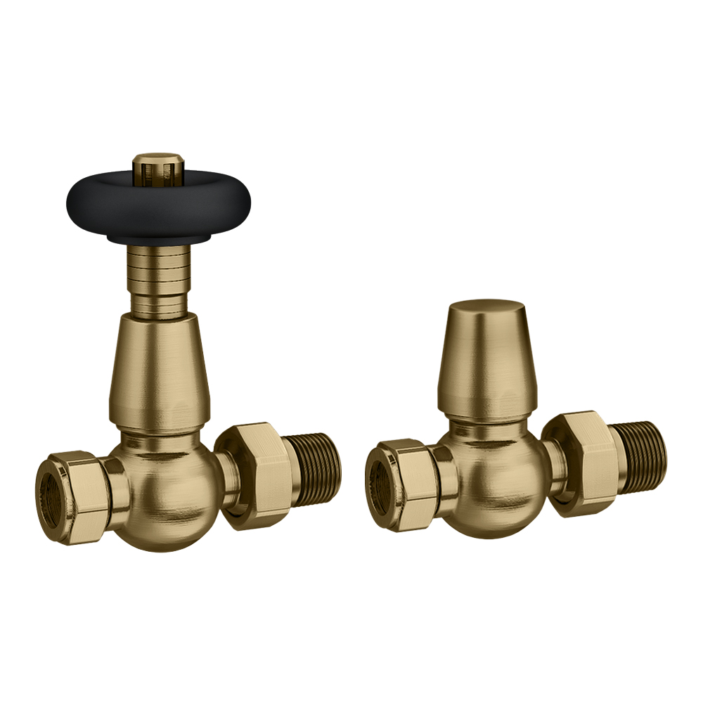 Chatsworth Antique Brass Black Thermostatic Straight Radiator Valves