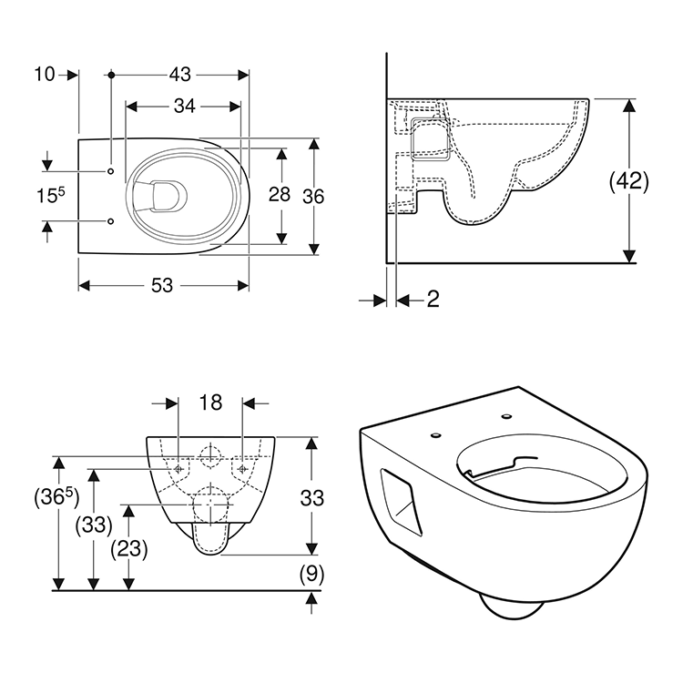 Geberit Selnova Rimfree Rimless Shrouded Wall Hung Pan Soft Off