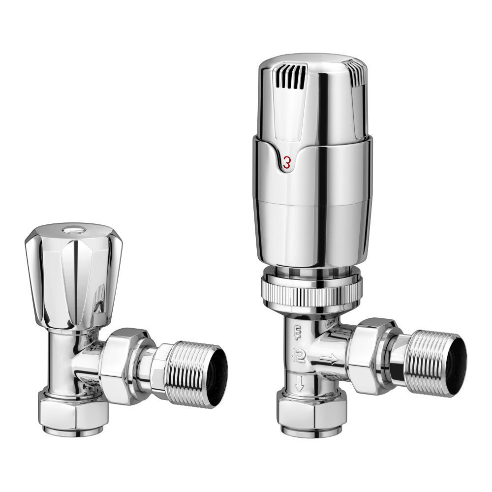 Modern Chrome Angled Thermostatic Radiator Valves Lockshield Pack