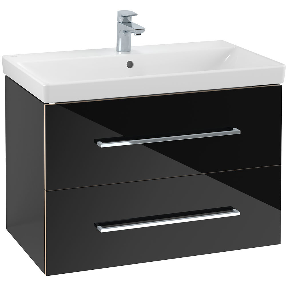 Villeroy And Boch Avento Crystal Black 800mm Wall Hung 2 Drawer Vanity Unit