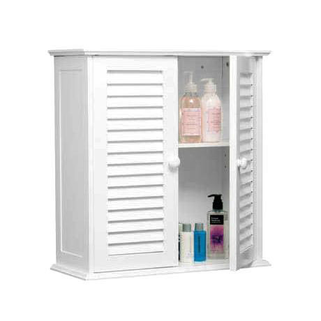 White Wood Double Shutter Door Bathroom, White Wooden Bathroom Wall Cabinet