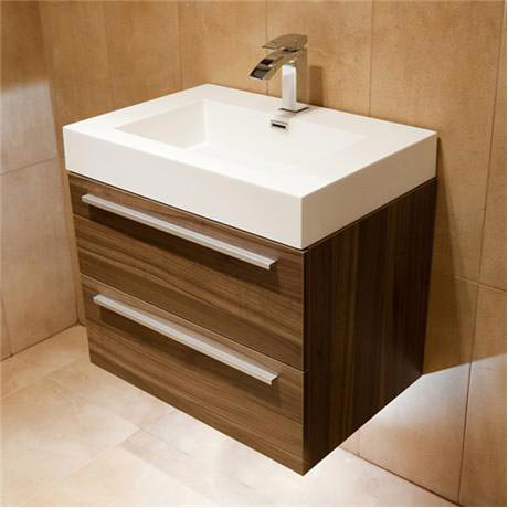 Wall Mounted Vanity Unit With Basin, Walnut Wall Hung Cloakroom Vanity Unit