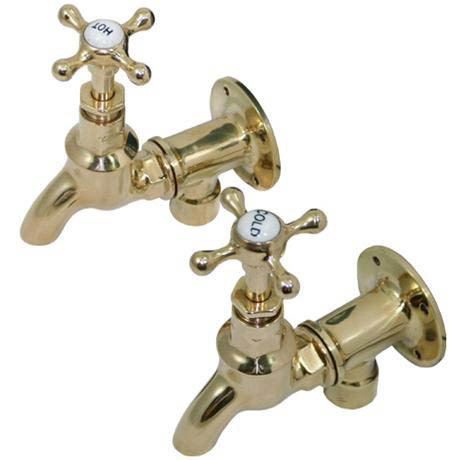 Original 3/4 Inch Brass Wall Mounted Bib Taps at Victorian Plumbing UK