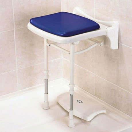 AKW 2000 Series Compact Fold-Up Shower Seat with Pad - Blue