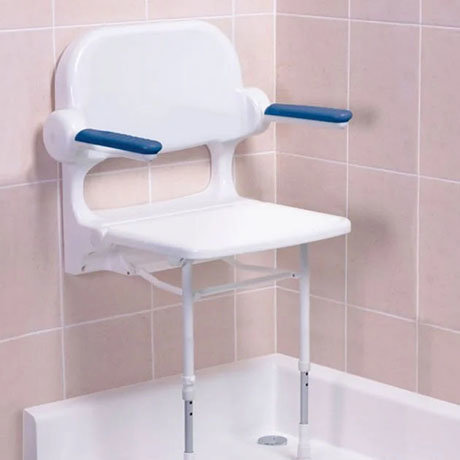 AKW 2000 Series Standard Fold-Up Shower Seat with Blue Arm Pads