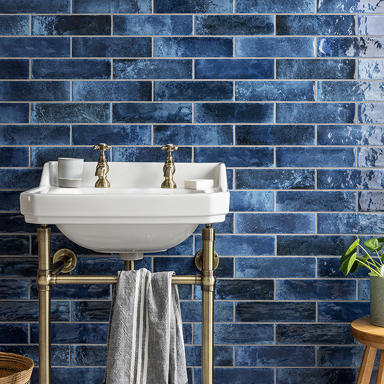 rustic and trendy blue bathroom wall tiles