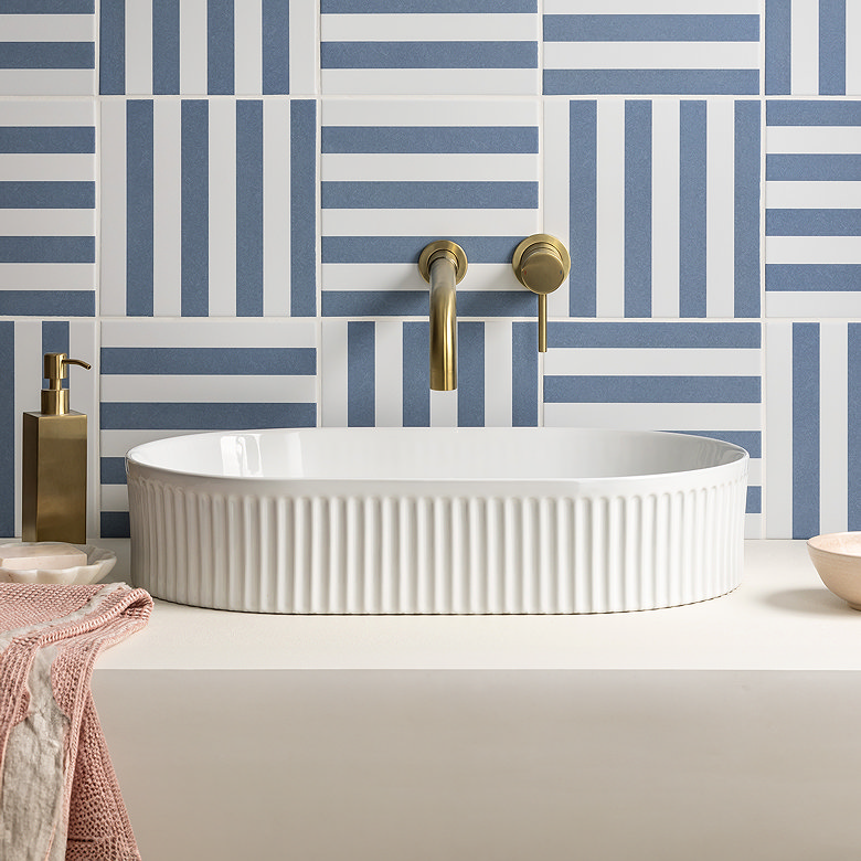 fluted white retro style countertop basin